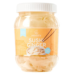 Homtiem pickled sushi ginger jar ready to accompany sushi and sashimi.