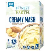 Honest Earth Creamy Mash Potatoes box on kitchen counter, ready for a quick family dinner