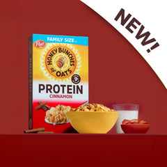 Pouring Honey Bunches of Oats Cinnamon Protein Cereal into a bowl for quick fuel