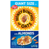 Honey Bunches of Oats with Almonds box front shows wholesome grains and texture