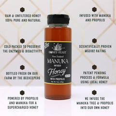 Honey Feast MGO182 label signals high-quality Manuka source and potency