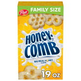 Honeycomb Cereal box front, 19 oz, ideal for quick breakfasts.