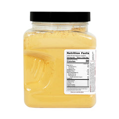Close-up of Hoosier Hill Farm cheddar cheese powder jar with natural colorings for vibrant sauces.