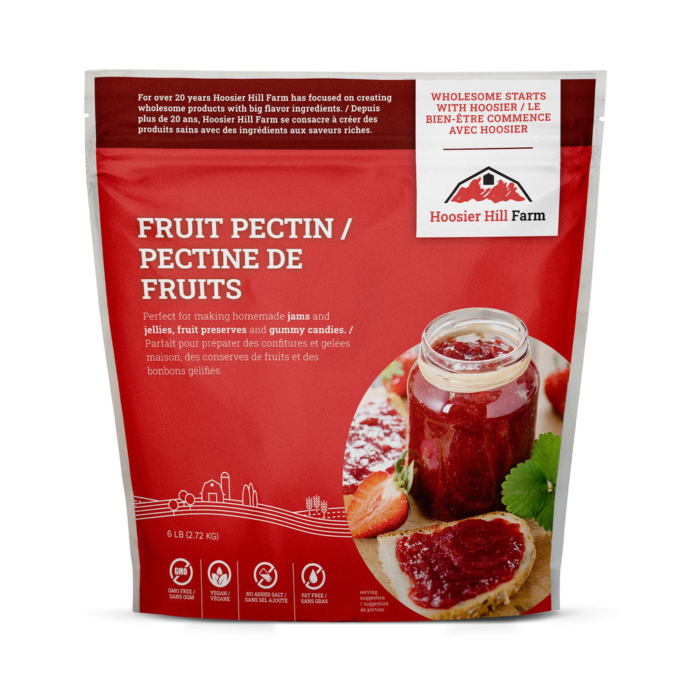 Hoosier Hill Farm Fruit Pectin powder in a bottle ready to help jams set smoothly.