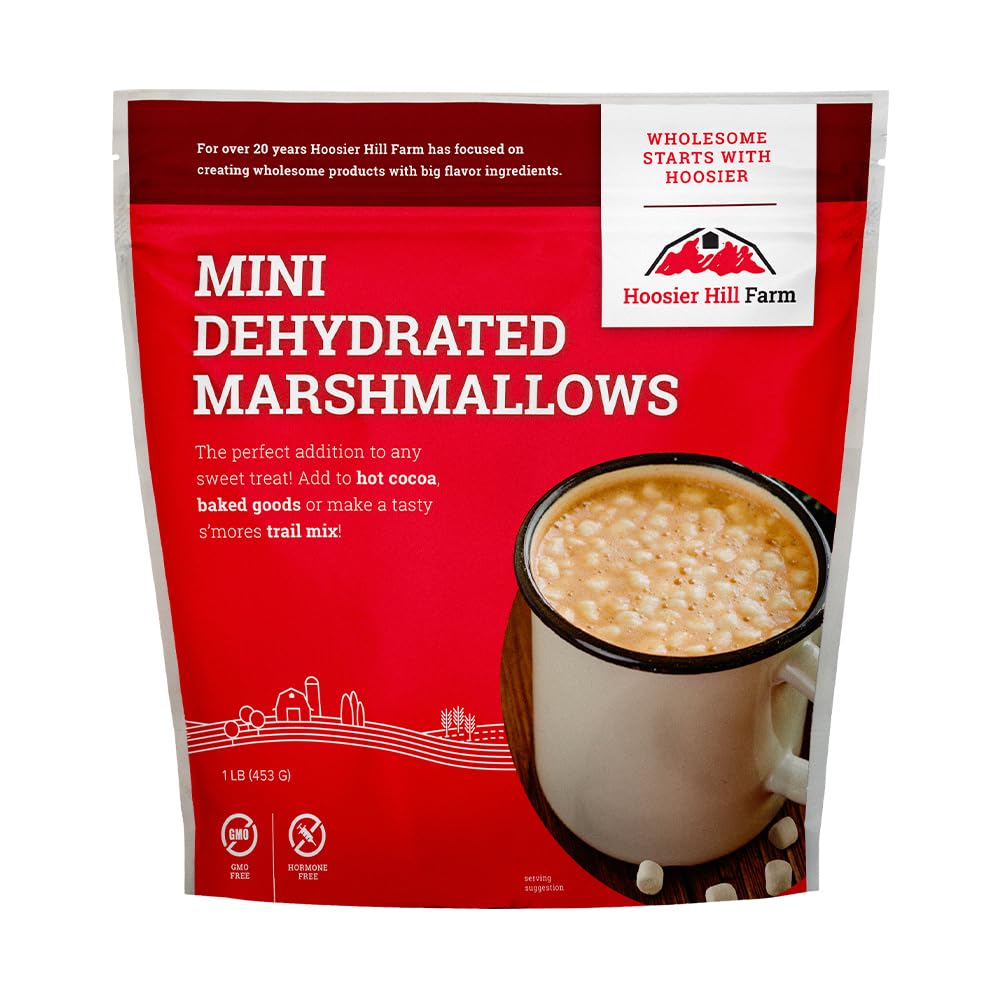 Hoosier Hill Farm mini dehydrated marshmallows ready to enrich hot chocolate.