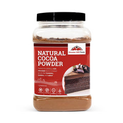 Hoosier Hill Farm natural cocoa powder in a 1 lb jar for rich baking flavor