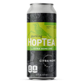 Hoplark Citra Bomb sparkling tea bottle on glass, gluten free and vegan.