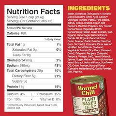 Hormel chili can side panel with nutrition facts.