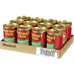 Bowl of Hormel Chili Vegetarian with Beans ready to serve with toppings