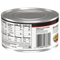 Hormel roast beef slices in gravy close-up, savory texture.