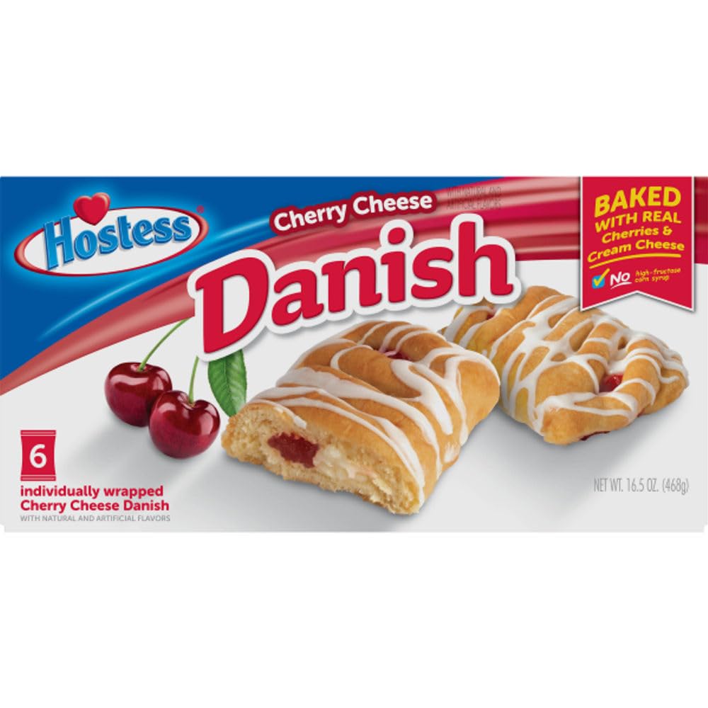 Hostess Danish Cherry Cheese Bear Claw packaging showcases a golden pastry, ideal for quick breakfasts.