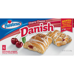 Hostess Danish Cherry Cheese Bear Claw packaging showcases a golden pastry, ideal for quick breakfasts.