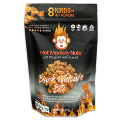 Hot Monkey Nuts Black Widow's Bite pouch, bold flavor for on-the-go snacking