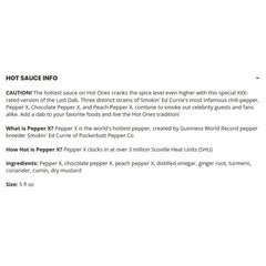 Ingredient panel highlights natural ingredients and Pepper X sourcing