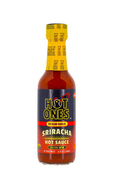 Hot Ones Pickled Garlic Sriracha bottle pour adds bold heat to meals.