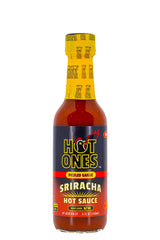 Hot Ones Pickled Garlic Sriracha bottle pour adds bold heat to meals.