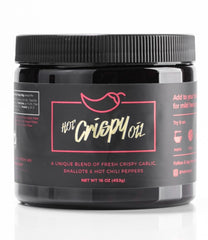 Hot Crispy Oil Hot Tub bottle close-up showcasing crispy garlic and peppers for bold flavor.