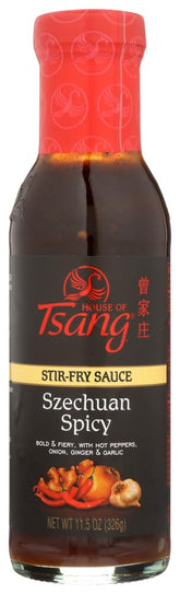 House of Tsang Szechuan Spicy Sauce bottle pour for bold stir-fries