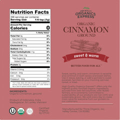 HQOExpress cinnamon powder top view showing organic certification and clean farming.