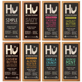 Hu 8-pack front view, premium dark chocolate bars for mindful indulgence