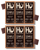 Hu simple dark chocolate bar 6-pack on display, gluten-free and vegan indulgence.