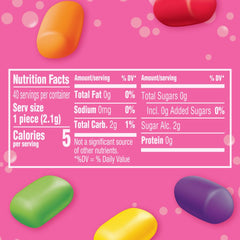 Close-up of colorful SKITTLES-flavored gum pieces from Hubba Bubba Minis for on-the-go flavor.