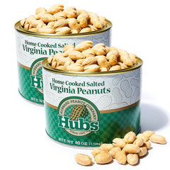 Hubs premium salted Virginia peanuts in a tin for fresh snacking on the go