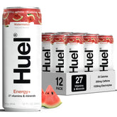 Huel Energy+ watermelon can close-up offering plant-based energy boost for focus.