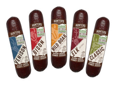 Hunters Reserve Taste of the Wild hickory-smoked collection sausages for camping snacks.