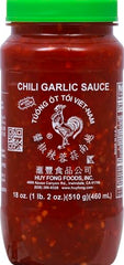Huy Fong Chili Garlic label colorful and bold.