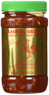Huy Fong Sambal Oelek 8oz jar close-up for bold, versatile flavor in dishes.