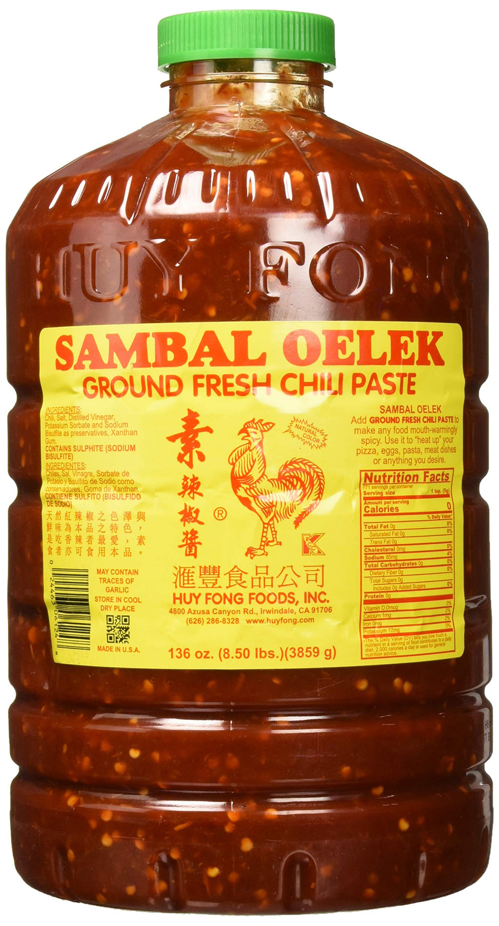 Huy Fong Sambal Oelek bottle front view for bold heat