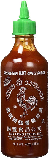 Huy Fong Sriracha bottle-pour adds bold heat to meals.