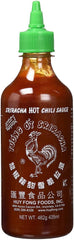 Huy Fong Sriracha bottle-pour adds bold heat to meals.