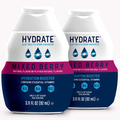 Hydrate drops bottle with mixed berry flavor for convenient on-the-go hydration.