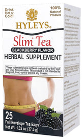 Hyleys Slim Tea blackberry flavor tea bag front view for a convenient nightly cleanse.