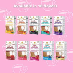 Closeup of Hyleys Slim Tea foil-teabag highlighting natural ingredients.