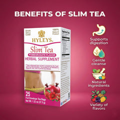 Hyleys Slim Tea foil teabags packaging highlighting freshness