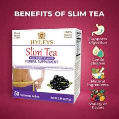 Hyleys Slim Tea green tea leaves highlight natural metabolism support.