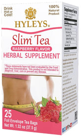 Hyleys Slim Tea Raspberry box with branding, ideal for daily use.