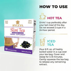 Hyleys Slim Tea senna leaf illustration shows gentle digestion aid.