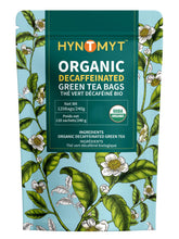 HYNTMYT organic decaf green tea bags in foil packaging preserve freshness and aroma.