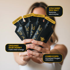 HYVE Cordyceps mushrooms close-up highlights adaptogenic ingredient.