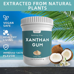 Hznxolrc xanthan gum powder packaging closeup shows clean gluten-free thickening potential