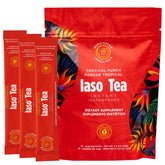 IASO Instant Tea Tropical Punch packaging highlighting refreshing flavor for on-the-go cleansing