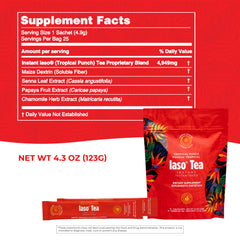 IASO Instant Tea Tropical Punch sachets ready for quick preparation before meals