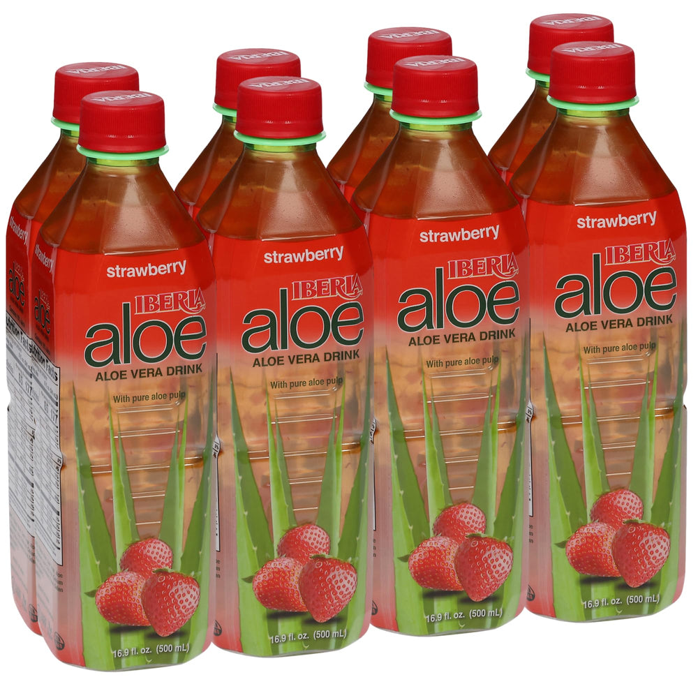 Iberia Aloe Vera Strawberry bottle pour shows refreshing hydration with real pulp