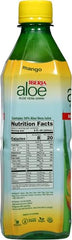 Pouring Iberia Aloe Vera Drink with Pulp Mango into a glass, no sugar
