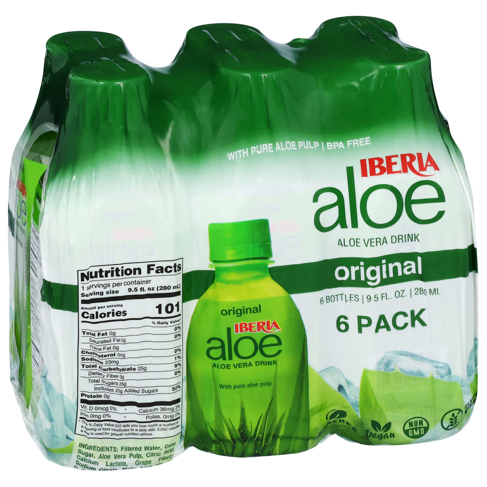 Iberia Aloe Vera Juice Original bottle pouring for hydration and refreshment