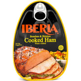Iberia boneless skinless cooked ham plated slices, a convenient protein for quick meals.